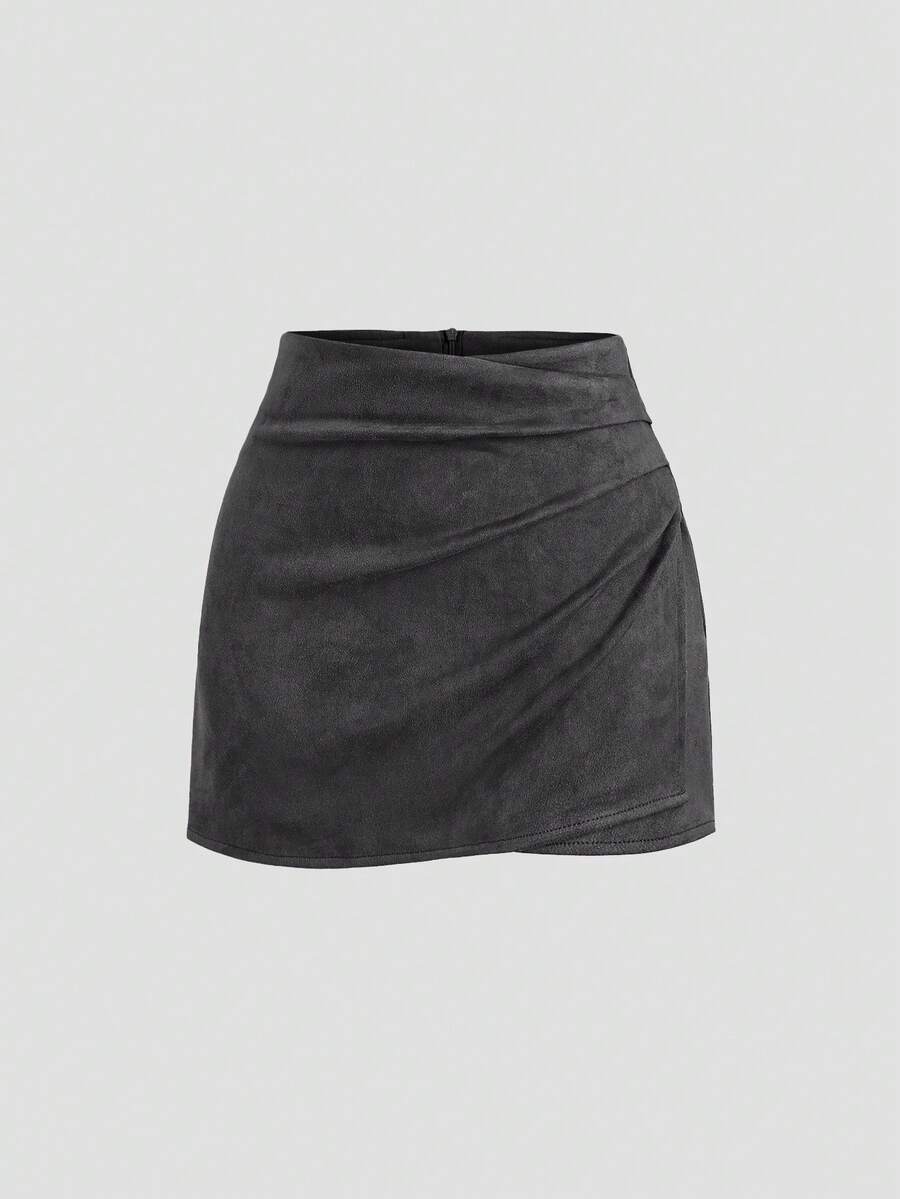Sweetra Vintage Italian Style Maillard Color Pleated Bodycon Skirt, Sexy & Alluring For Autumn/Winter