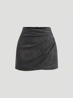Sweetra Vintage Italian Style Maillard Color Pleated Bodycon Skirt, Sexy & Alluring For Autumn/Winter