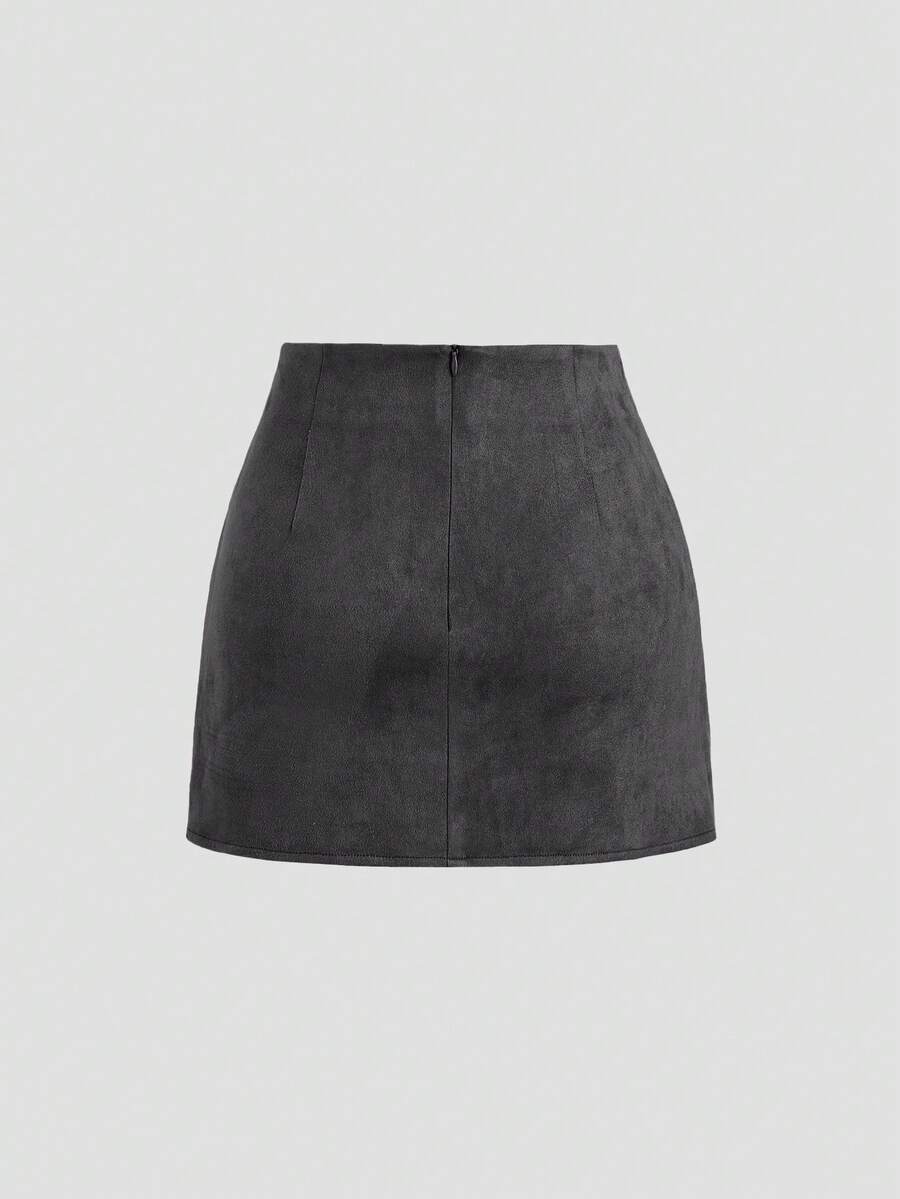 Sweetra Vintage Italian Style Maillard Color Pleated Bodycon Skirt, Sexy & Alluring For Autumn/Winter
