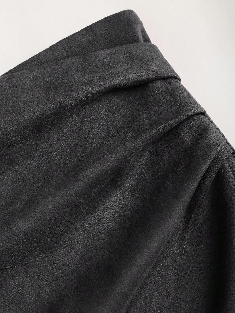 Sweetra Vintage Italian Style Maillard Color Pleated Bodycon Skirt, Sexy & Alluring For Autumn/Winter