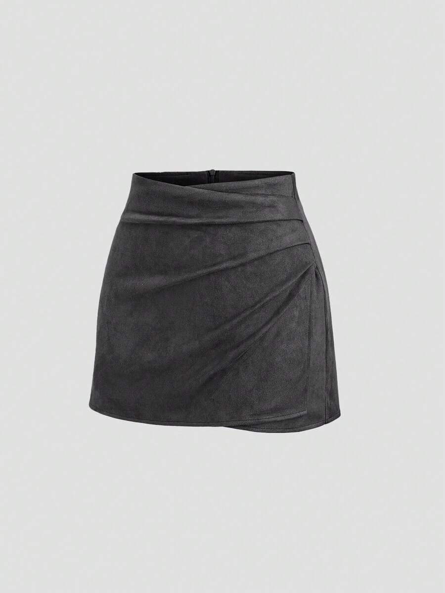 Sweetra Vintage Italian Style Maillard Color Pleated Bodycon Skirt, Sexy & Alluring For Autumn/Winter