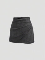 Sweetra Vintage Italian Style Maillard Color Pleated Bodycon Skirt, Sexy & Alluring For Autumn/Winter