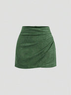 Sweetra Vintage Italian Style Maillard Color Pleated Bodycon Skirt, Sexy & Alluring For Autumn/Winter
