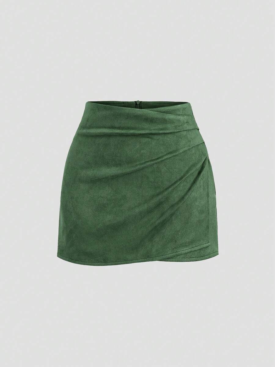 Sweetra Vintage Italian Style Maillard Color Pleated Bodycon Skirt, Sexy & Alluring For Autumn/Winter