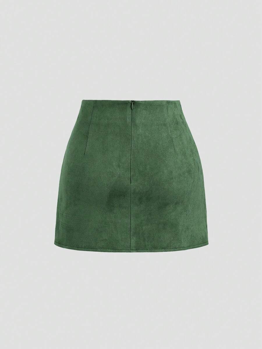 Sweetra Vintage Italian Style Maillard Color Pleated Bodycon Skirt, Sexy & Alluring For Autumn/Winter