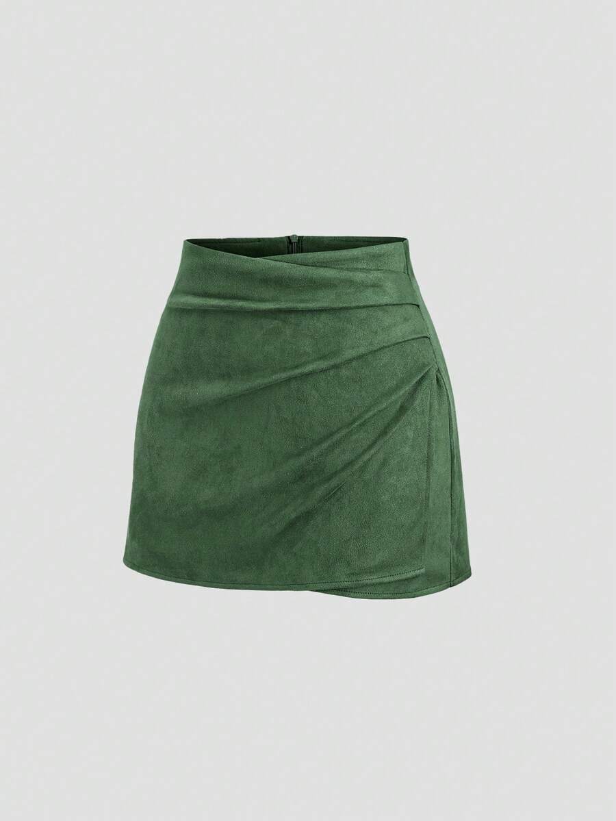 Sweetra Vintage Italian Style Maillard Color Pleated Bodycon Skirt, Sexy & Alluring For Autumn/Winter