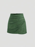 Sweetra Vintage Italian Style Maillard Color Pleated Bodycon Skirt, Sexy & Alluring For Autumn/Winter