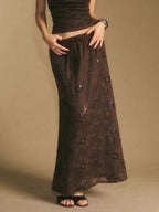 Poéselle Women's Skirt, Floor Length Maxi Skirt, Tie At Waist, Cute Skirt, Low Waist Skirt