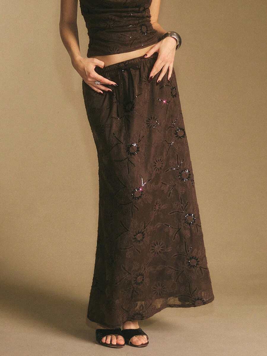 Poéselle Women's Skirt, Floor Length Maxi Skirt, Tie At Waist, Cute Skirt, Low Waist Skirt