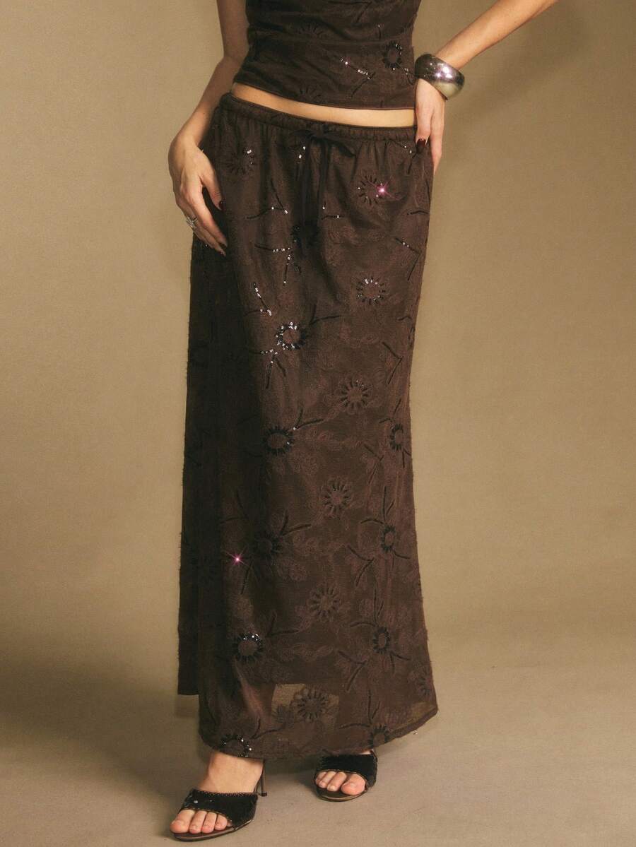 Poéselle Women's Skirt, Floor Length Maxi Skirt, Tie At Waist, Cute Skirt, Low Waist Skirt