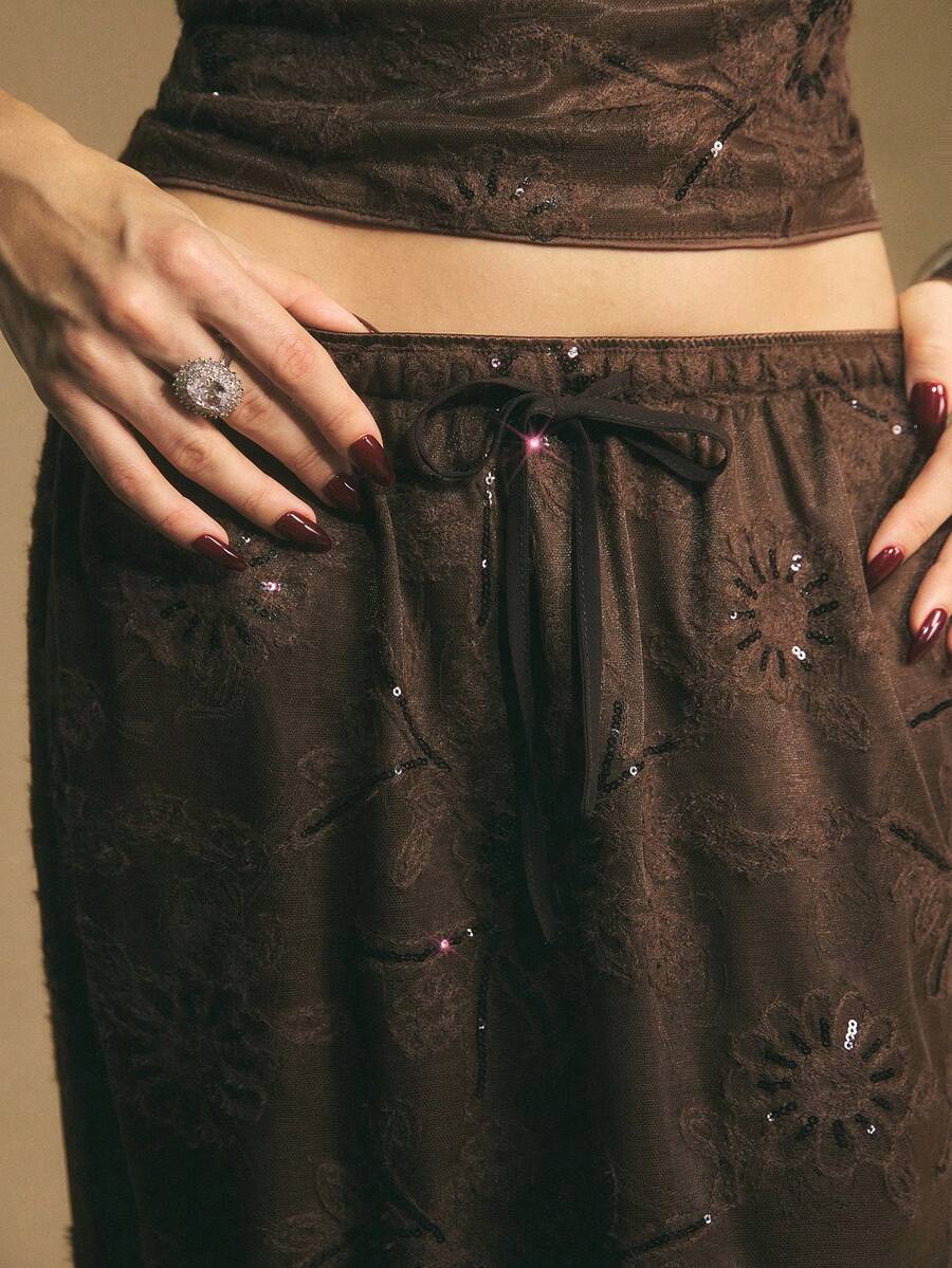 Poéselle Women's Skirt, Floor Length Maxi Skirt, Tie At Waist, Cute Skirt, Low Waist Skirt
