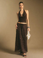 Poéselle Women's Skirt, Floor Length Maxi Skirt, Tie At Waist, Cute Skirt, Low Waist Skirt