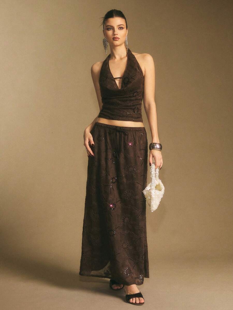 Poéselle Women's Skirt, Floor Length Maxi Skirt, Tie At Waist, Cute Skirt, Low Waist Skirt