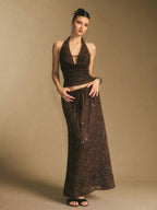 Poéselle Women's Skirt, Floor Length Maxi Skirt, Tie At Waist, Cute Skirt, Low Waist Skirt