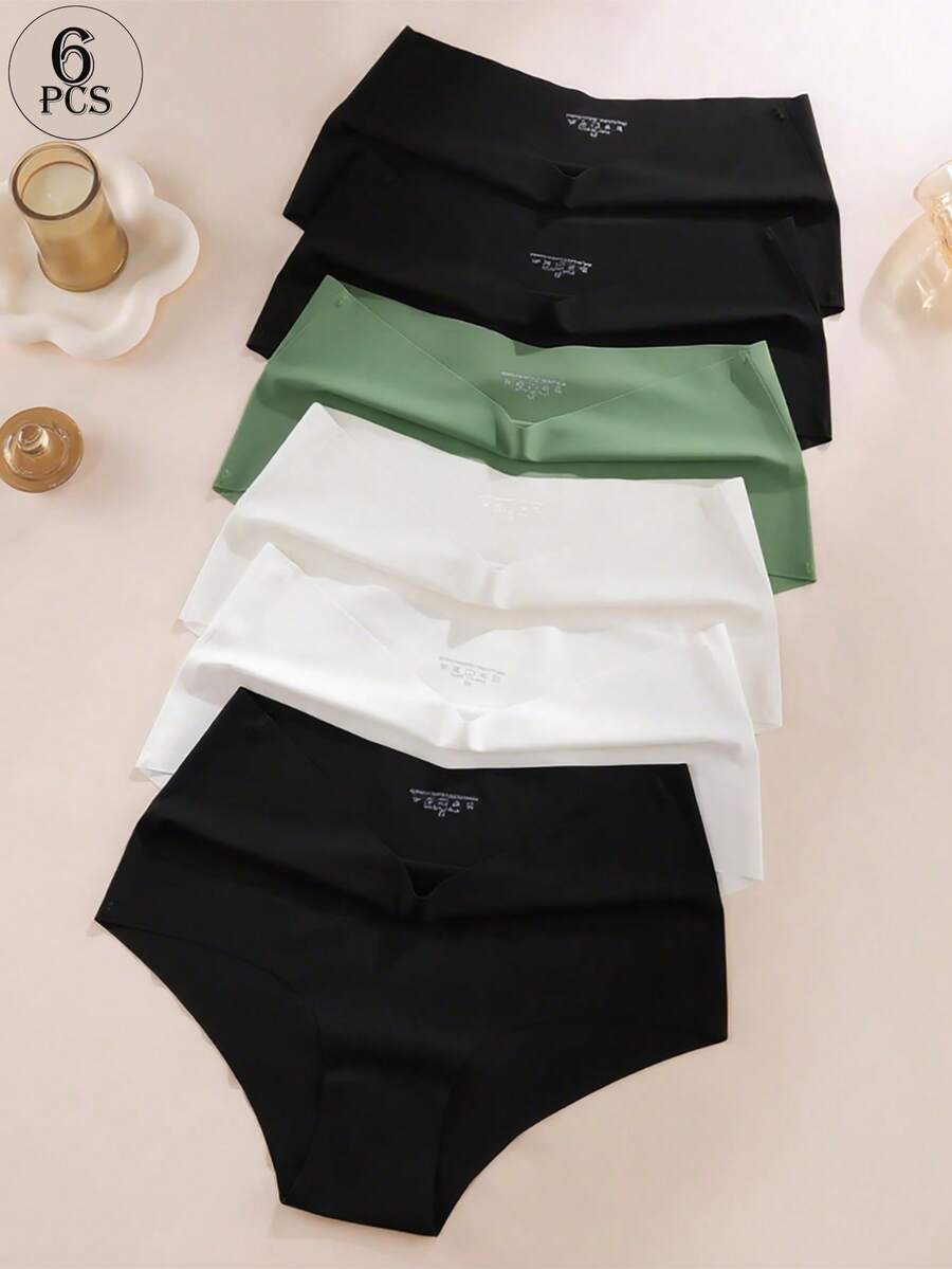 Aofeiqike 6pcs High Waist Plus Size Women Briefs, Sexy Seamless Breathable Ice Silk Panties, Comfortable Soft Hipster Underwear