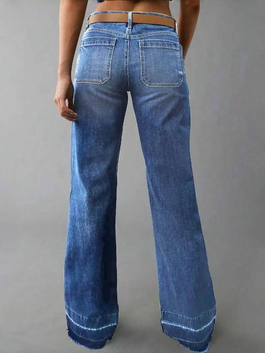 Women's Wide Leg Flared Jeans With Diamond Shaped Front Pockets