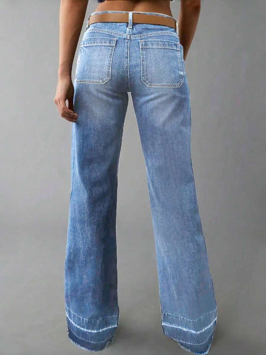 Women's Wide Leg Flared Jeans With Diamond Shaped Front Pockets