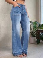 Women's Wide Leg Flared Jeans With Diamond Shaped Front Pockets