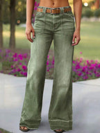 Women's Wide Leg Flared Jeans With Diamond Shaped Front Pockets