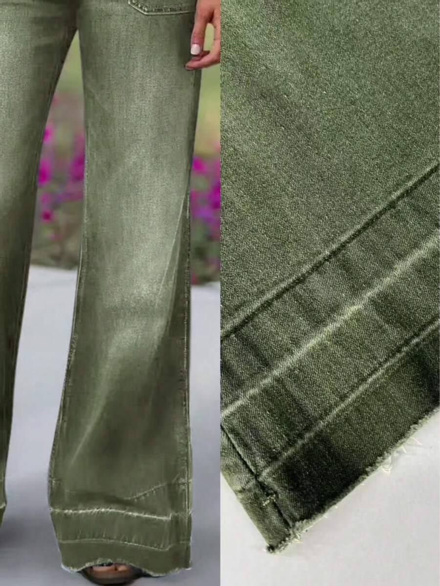 Women's Wide Leg Flared Jeans With Diamond Shaped Front Pockets