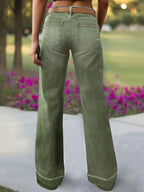 Women's Wide Leg Flared Jeans With Diamond Shaped Front Pockets