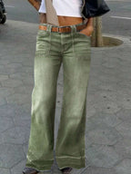 Women's Wide Leg Flared Jeans With Diamond Shaped Front Pockets