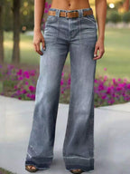 Women's Wide Leg Flared Jeans With Diamond Shaped Front Pockets