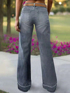 Women's Wide Leg Flared Jeans With Diamond Shaped Front Pockets