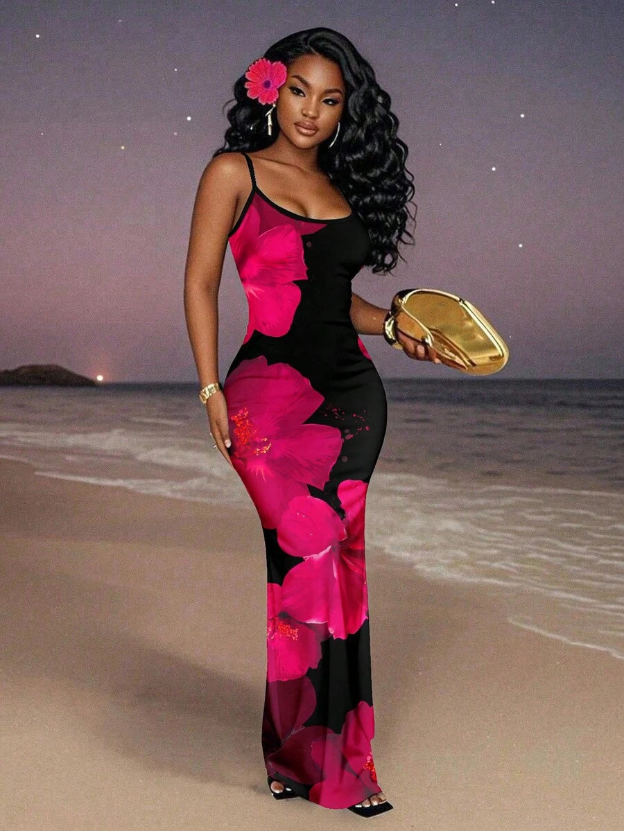 Slaydiva 2025/Summer Outfits For Women/Fall Women Clothes/Summer Dresses For Women/Elegant Dresses For Women/Wedding Guest Dress Women/Vacation Outfits Woman/Going Out/Classy Outfits For Women/Floral Graphic Casual Minimalist Sleeveless Dress Chic Dress
