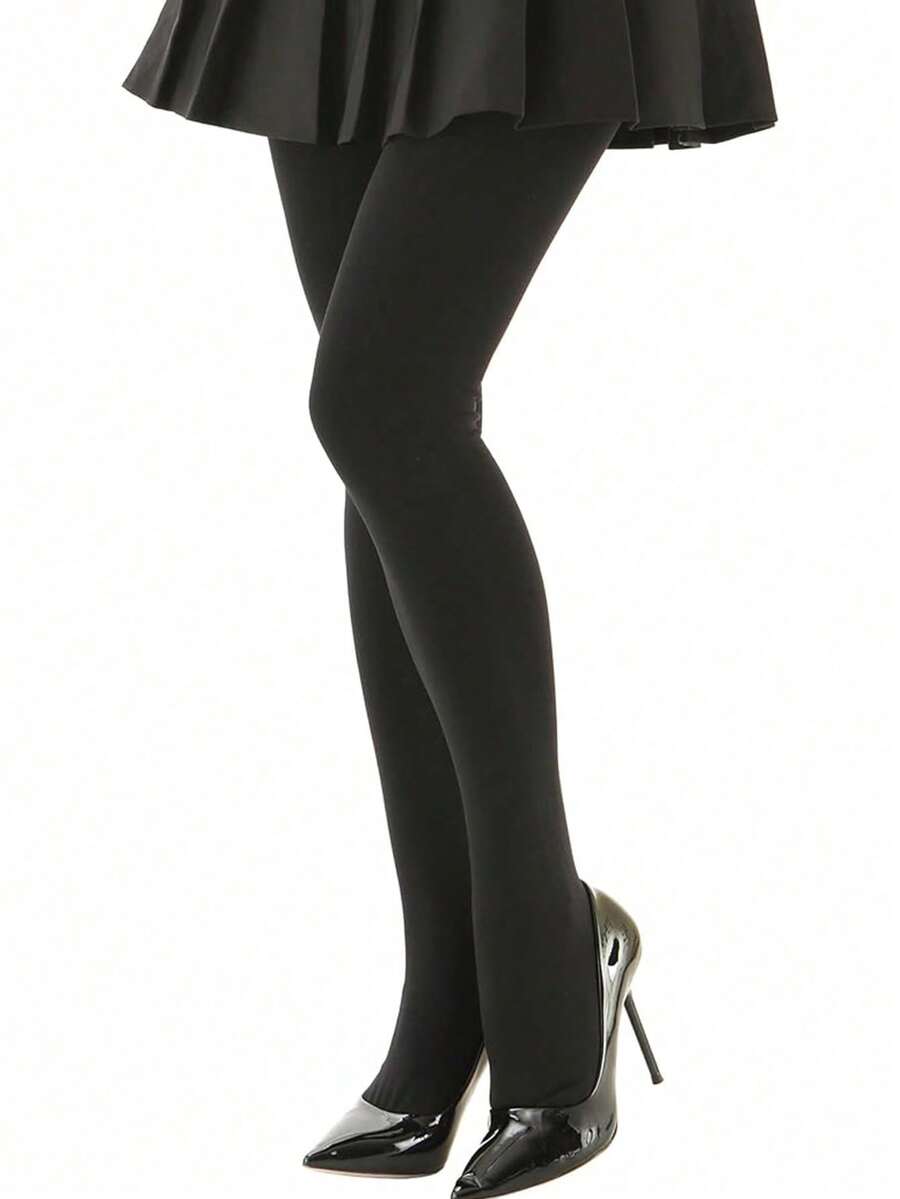1pc Women's Sexy Semi-Sheer Tights, Thick Warm Lining, High Waist Elastic Skinny Pants, 220g, Comfortable