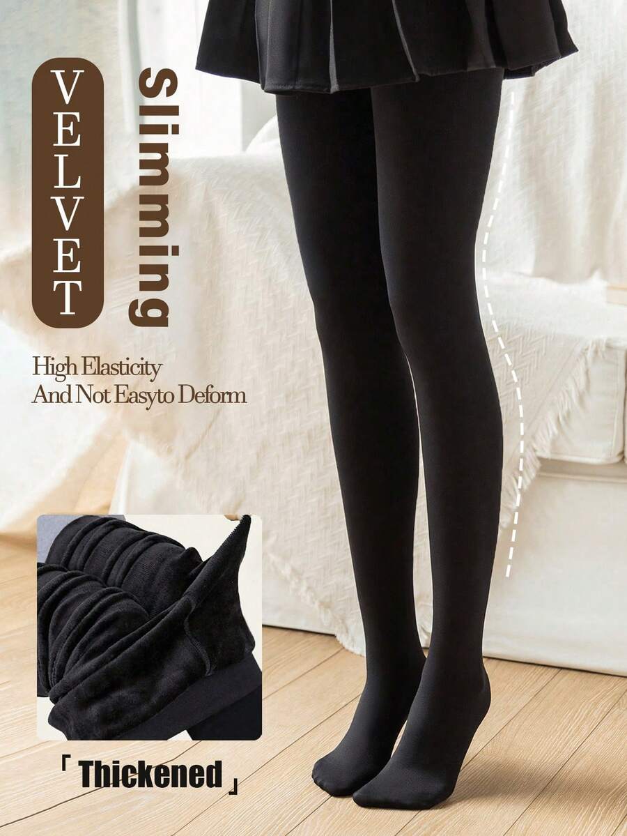 1pc Women's Sexy Semi-Sheer Tights, Thick Warm Lining, High Waist Elastic Skinny Pants, 220g, Comfortable