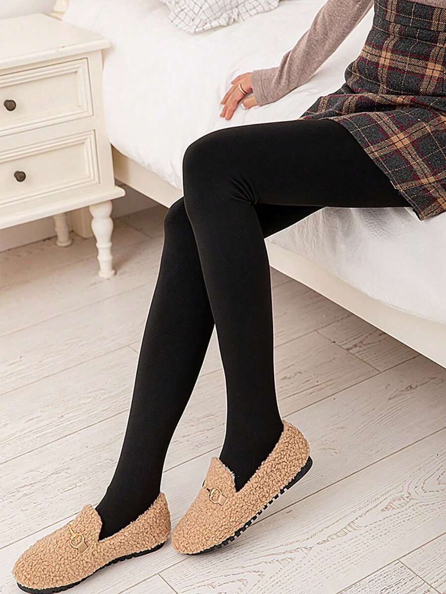 1pc Women's Sexy Semi-Sheer Tights, Thick Warm Lining, High Waist Elastic Skinny Pants, 220g, Comfortable