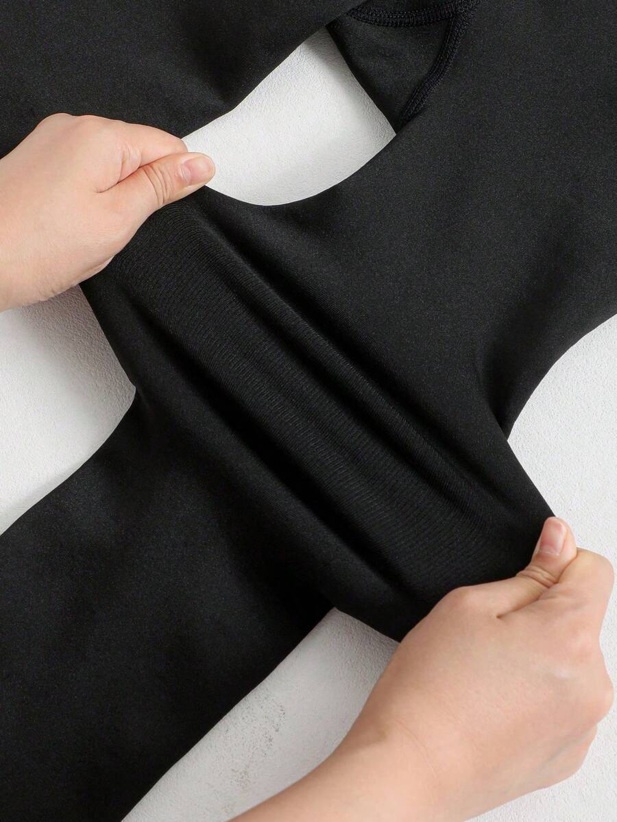 1pc Women's Sexy Semi-Sheer Tights, Thick Warm Lining, High Waist Elastic Skinny Pants, 220g, Comfortable