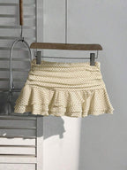 Elamini Women's Fashion Pleated Layered Decor Sweet Design Charming Polka Dot Ruffle Hem Vacation Style Skirt