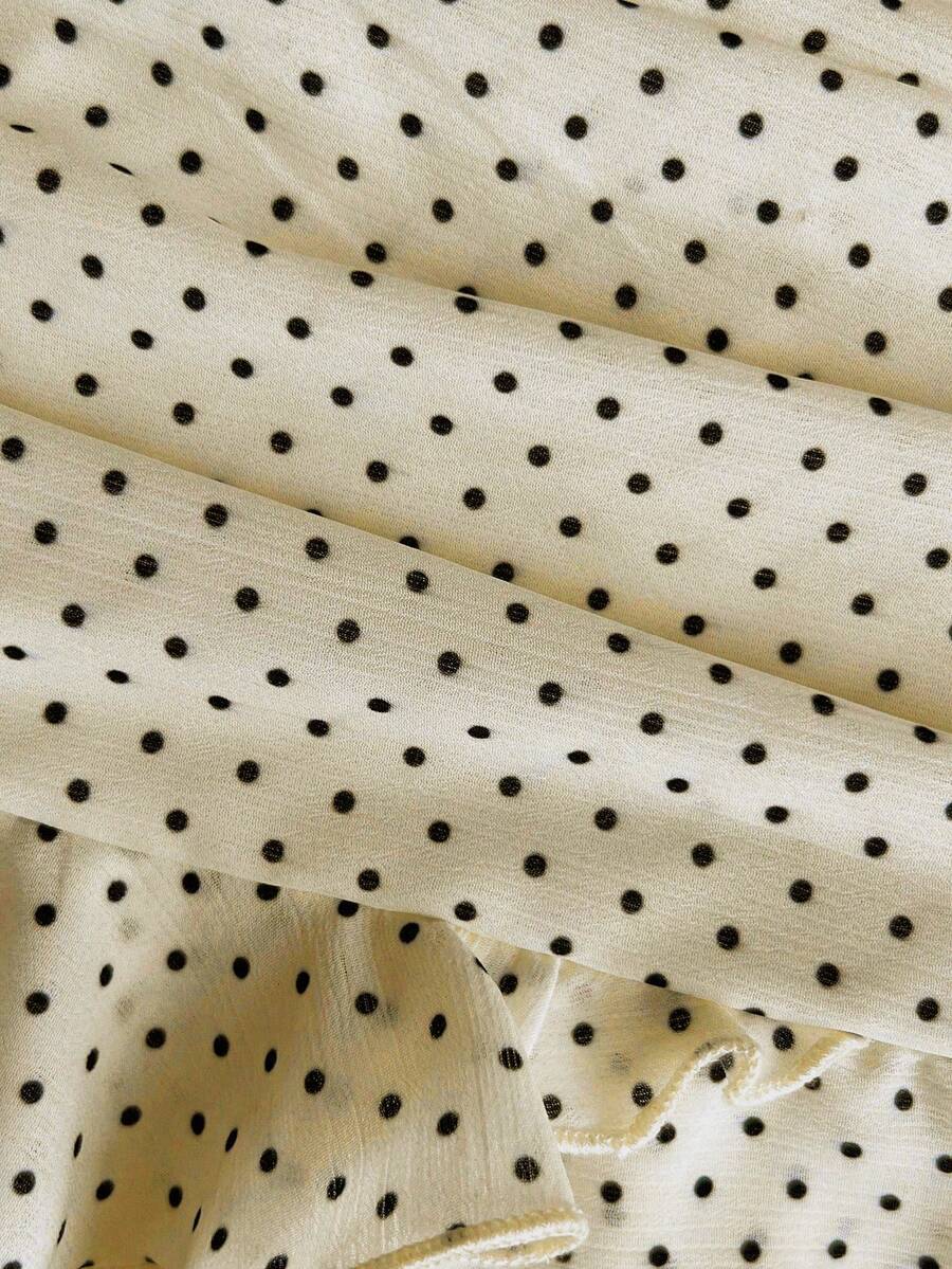 Elamini Women's Fashion Pleated Layered Decor Sweet Design Charming Polka Dot Ruffle Hem Vacation Style Skirt