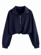 Airaco Women's Solid Color Drop Shoulder Long Sleeve Vintage American Style Half Zip Niche Sweatshirt Pullover Fall