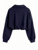 Airaco Women's Solid Color Drop Shoulder Long Sleeve Vintage American Style Half Zip Niche Sweatshirt Pullover Fall