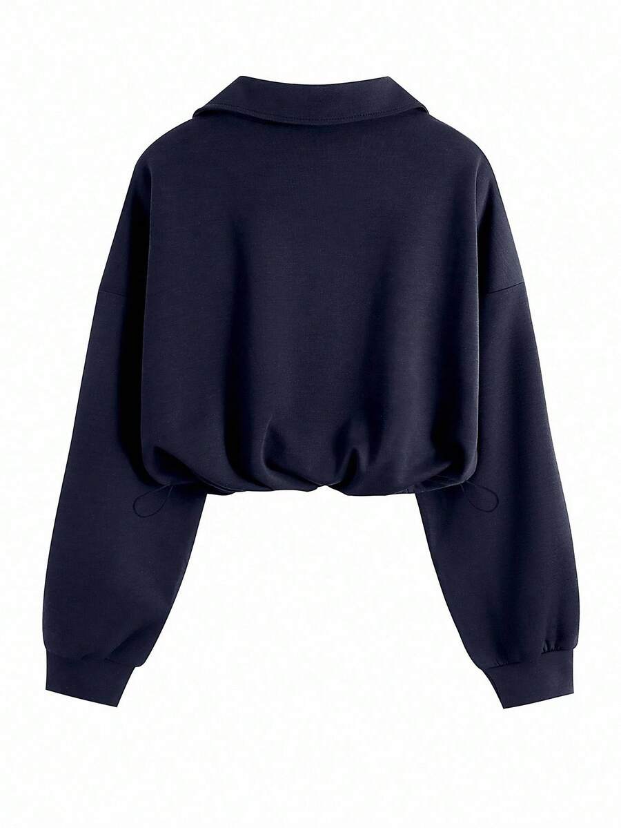 Airaco Women's Solid Color Drop Shoulder Long Sleeve Vintage American Style Half Zip Niche Sweatshirt Pullover Fall