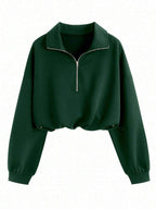 Airaco Women's Solid Color Drop Shoulder Long Sleeve Vintage American Style Half Zip Niche Sweatshirt Pullover Fall