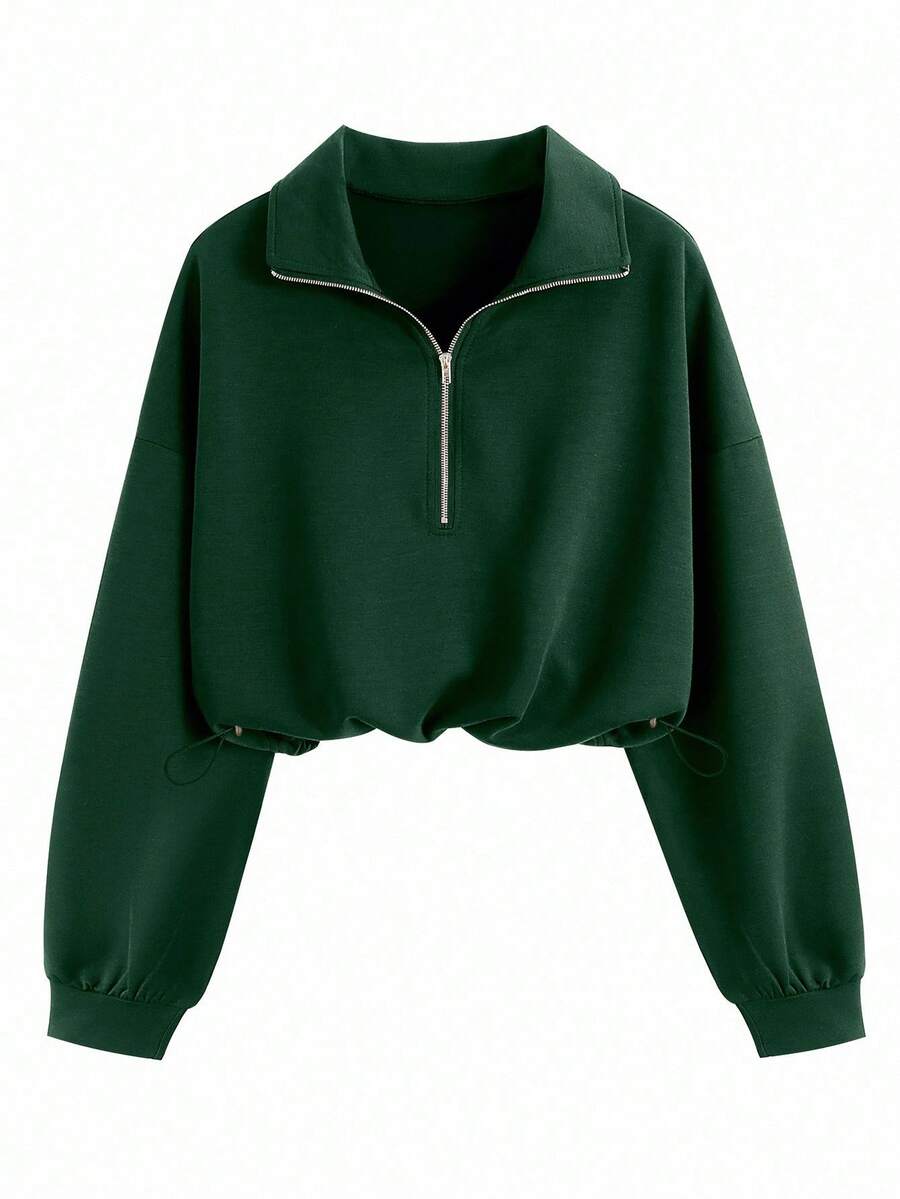 Airaco Women's Solid Color Drop Shoulder Long Sleeve Vintage American Style Half Zip Niche Sweatshirt Pullover Fall