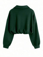 Airaco Women's Solid Color Drop Shoulder Long Sleeve Vintage American Style Half Zip Niche Sweatshirt Pullover Fall