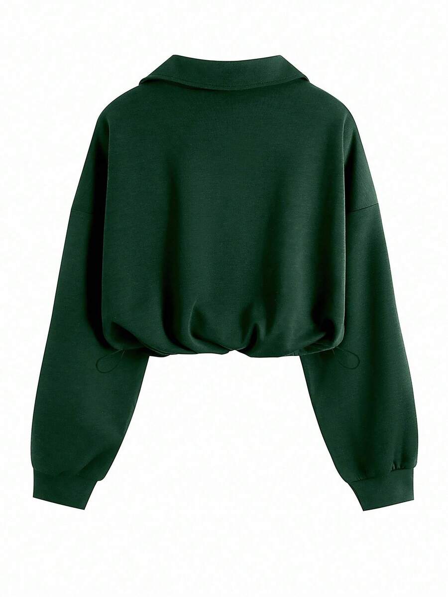 Airaco Women's Solid Color Drop Shoulder Long Sleeve Vintage American Style Half Zip Niche Sweatshirt Pullover Fall