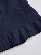 Sweetra Women's Summer Solid Color Ruffle Hem Tie Waist Short Sleeve Blouse