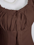 Sweetra Women's Summer Solid Color Ruffle Hem Tie Waist Short Sleeve Blouse