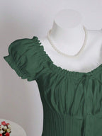 Sweetra Women's Summer Solid Color Ruffle Hem Tie Waist Short Sleeve Blouse