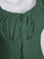 Sweetra Women's Summer Solid Color Ruffle Hem Tie Waist Short Sleeve Blouse