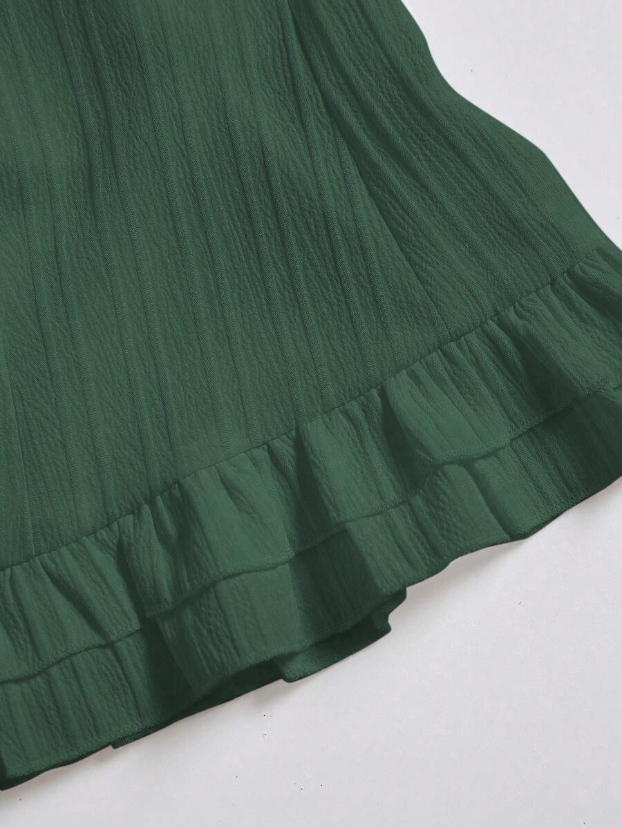 Sweetra Women's Summer Solid Color Ruffle Hem Tie Waist Short Sleeve Blouse