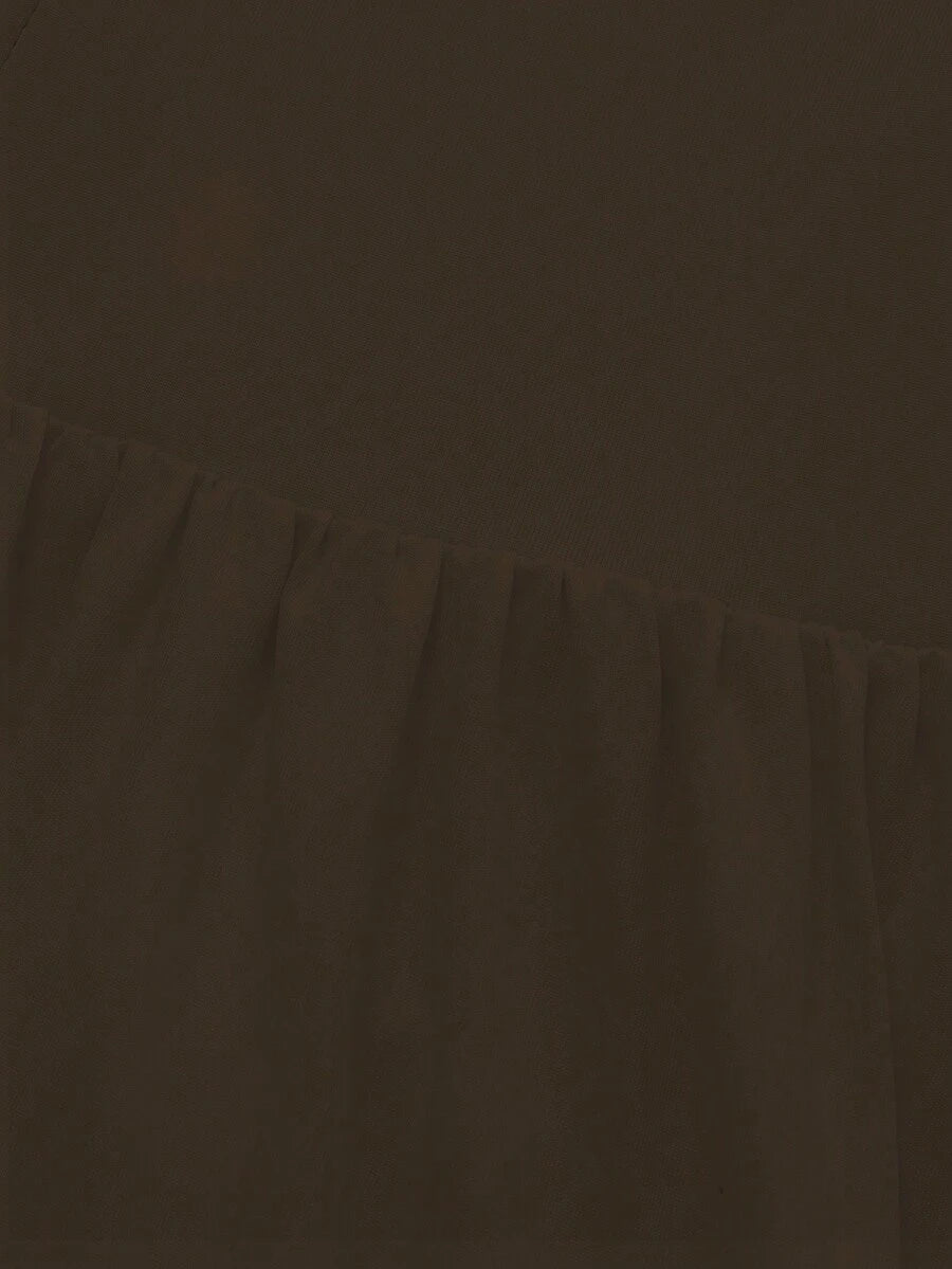 Elegant Vintage French Style Long Sleeve A-Line Dress, Pleated Collar Waist Cinched Casual Midi Length Dress For Women