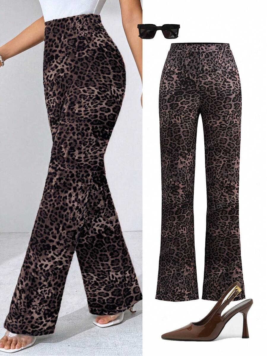 SHEIN Clasi Summer Elegant Women's Plaid Printed Elastic Knitted Pants, Suitable For Various Occasions, Suitable For Summer Vacation, Elegant Travel, And Daily Commuting Business Casual Woman