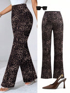 SHEIN Clasi Summer Elegant Women's Plaid Printed Elastic Knitted Pants, Suitable For Various Occasions, Suitable For Summer Vacation, Elegant Travel, And Daily Commuting Business Casual Woman